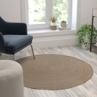 Flash Furniture CI-19-3694-4-GG 4 Foot Round Braided Design Natural Jute and Polyester Blend Indoor Area Rug